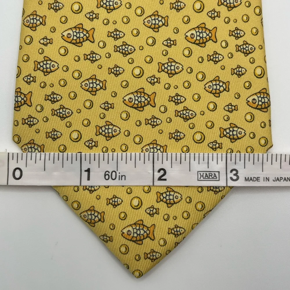 Hermes Paris Tie 100% Silk Fish Pattern Elegant Luxury Formal